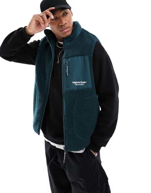 Jack & Jones – Zielony bezrękawnik ze sztucznego kożuszka z kieszenią