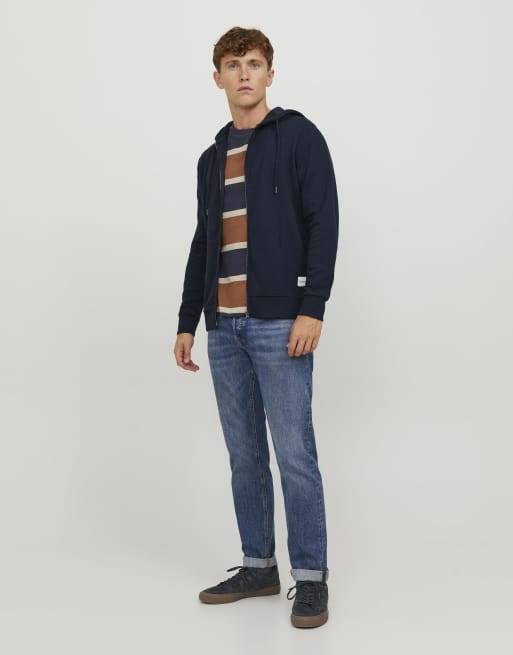 Jack & Jones Zip hoodie in navy blazer, 3 of 7