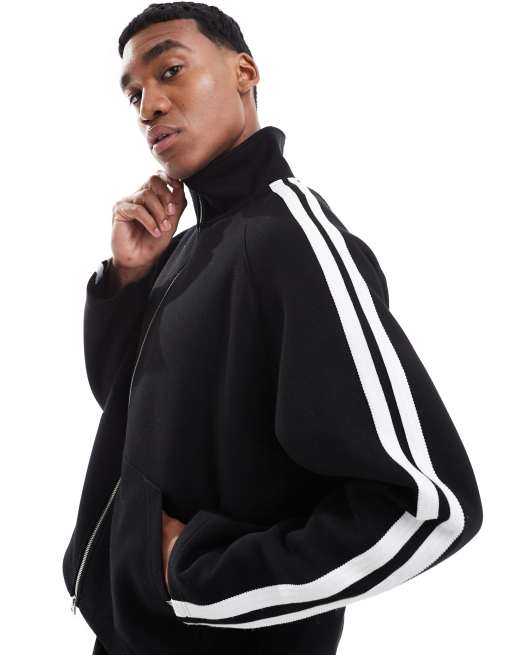 Jack & Jones zip jacket with side stripe in black (part of a set)
