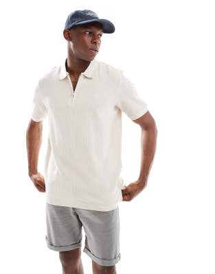 Jack Jones zip polo in beigeNeutral