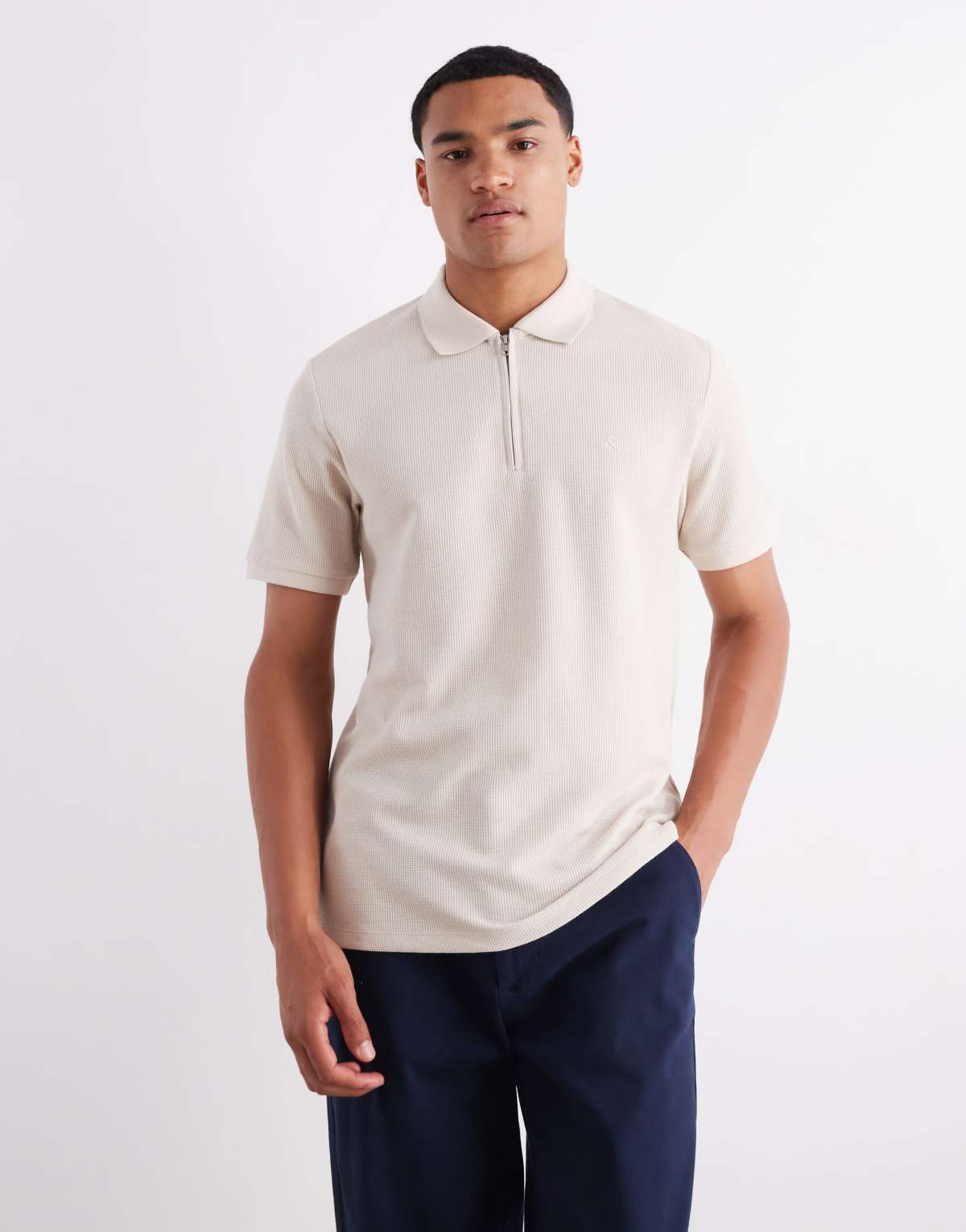 Jack & Jones zip polo in beige