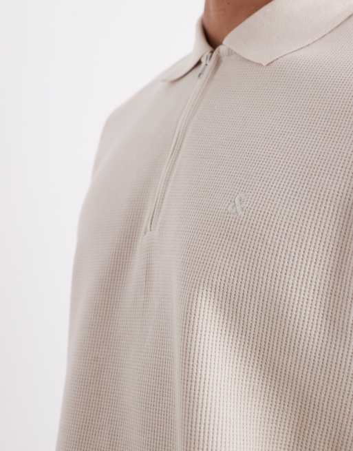 Jack & Jones zip polo in beige, 4 of 5