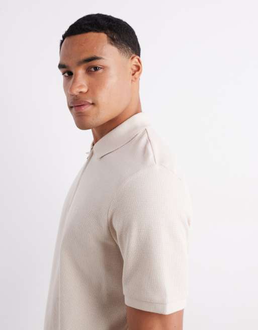 Jack & Jones zip polo in beige, 5 of 5