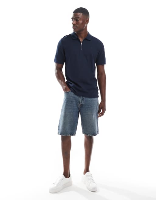 Jack & Jones zip polo shirt in navy, 2 of 4