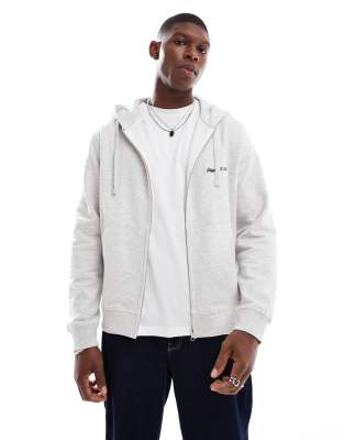 Jack & Jones Jack & Jones zip through logo hoodie in light grey marl
