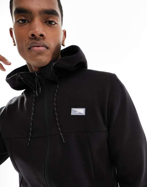 Jack & Jones zip through logo hoodie in black