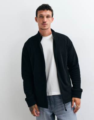 Jack & Jones Zip Up Fleece Jacket In Black
