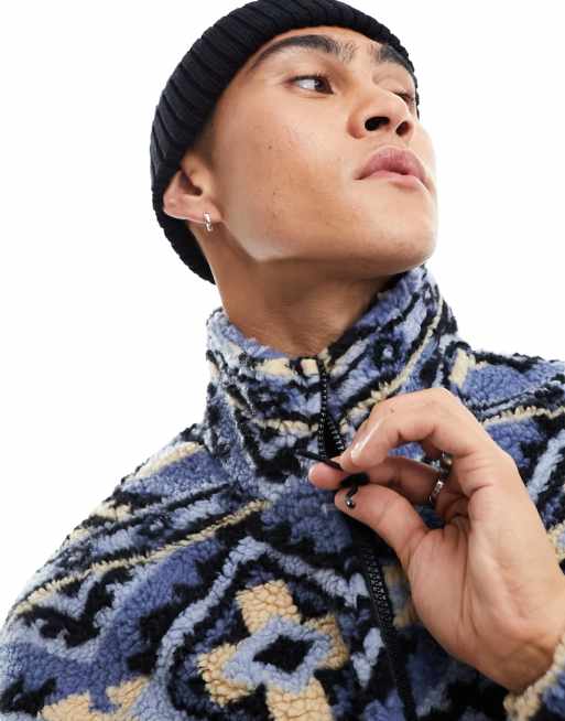 Jack & Jones - Zware fleece met 1/4 rits en aztekenprint in blauw, 2 van 4