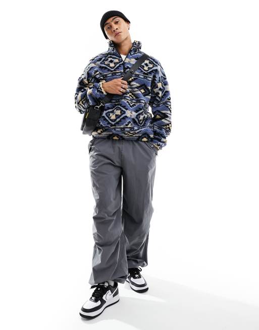 Jack & Jones - Zware fleece met 1/4 rits en aztekenprint in blauw, 4 van 4