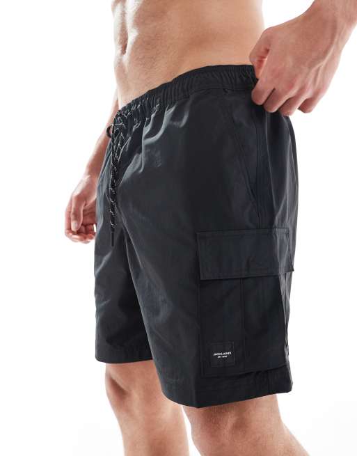 Jack & Jones - Zwemshort in cargostijl in zwart, 3 van 4