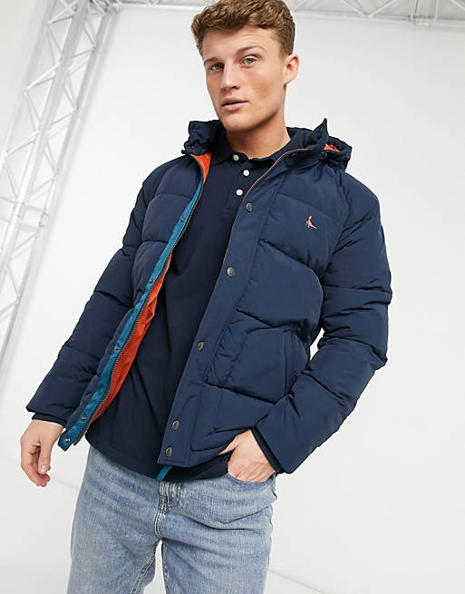 Jack Wills Cheadle hooded puffer jacket in navy | ASOS