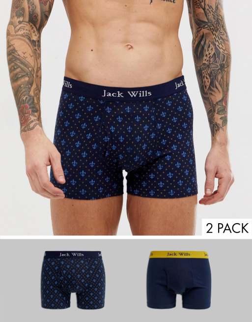 Jack Wills Chetwood 2 pack ditsy print gift trunks in khaki & navy