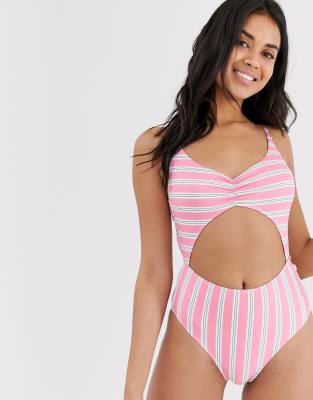 Jack Wills Himbledon cut out swimsuit-Pink