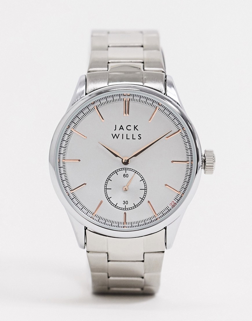 Jack Wills - Horloge met zilveren armband en zwarte wijzerplaat