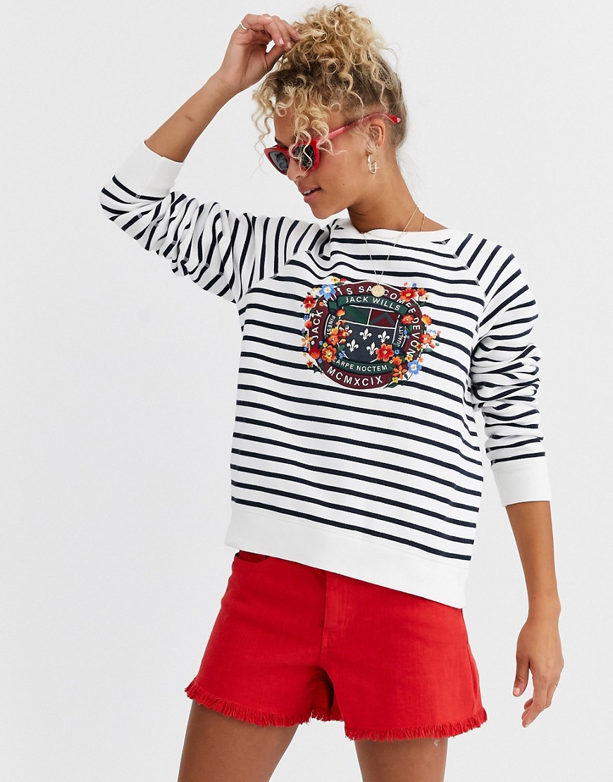 Jack Wills - Hoxton - Stribet sweatshirt med våbenskjold-logo-Multifarvet