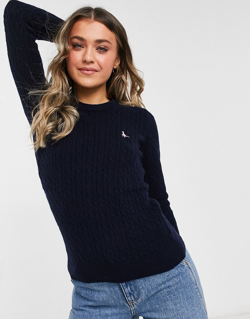 Jack Wills icon cable sweater in navy-Blues