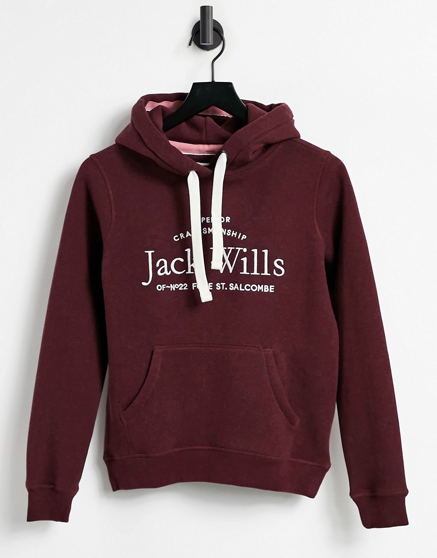 Jack Wills logo hoodie in burgundy-Purple