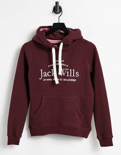 Jack Wills logo hoodie in burgundy