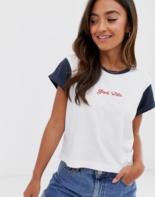 Jack Wills - Milson - Cropped T-shirt met logo-Marineblauw