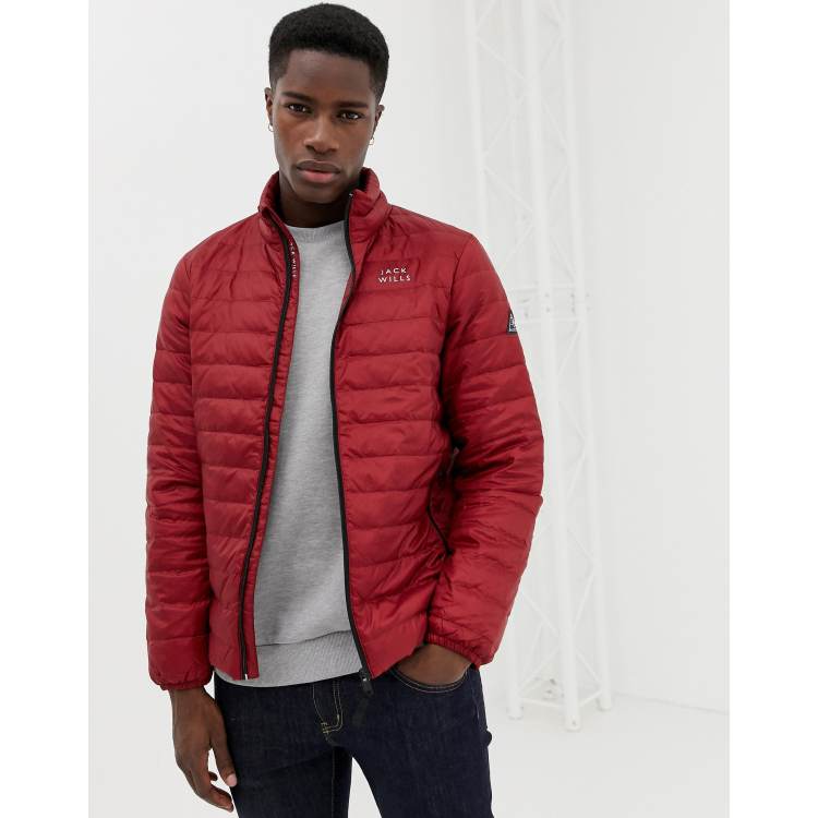 Jack Wills Nevis lightweight down puffer jacket in red ASOS