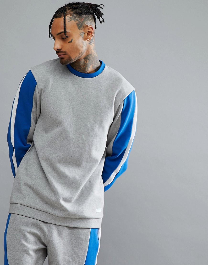 Jack Wills Sporting Goods – Hayworth – Grå sweatshirt med färgblock och rund halsringning