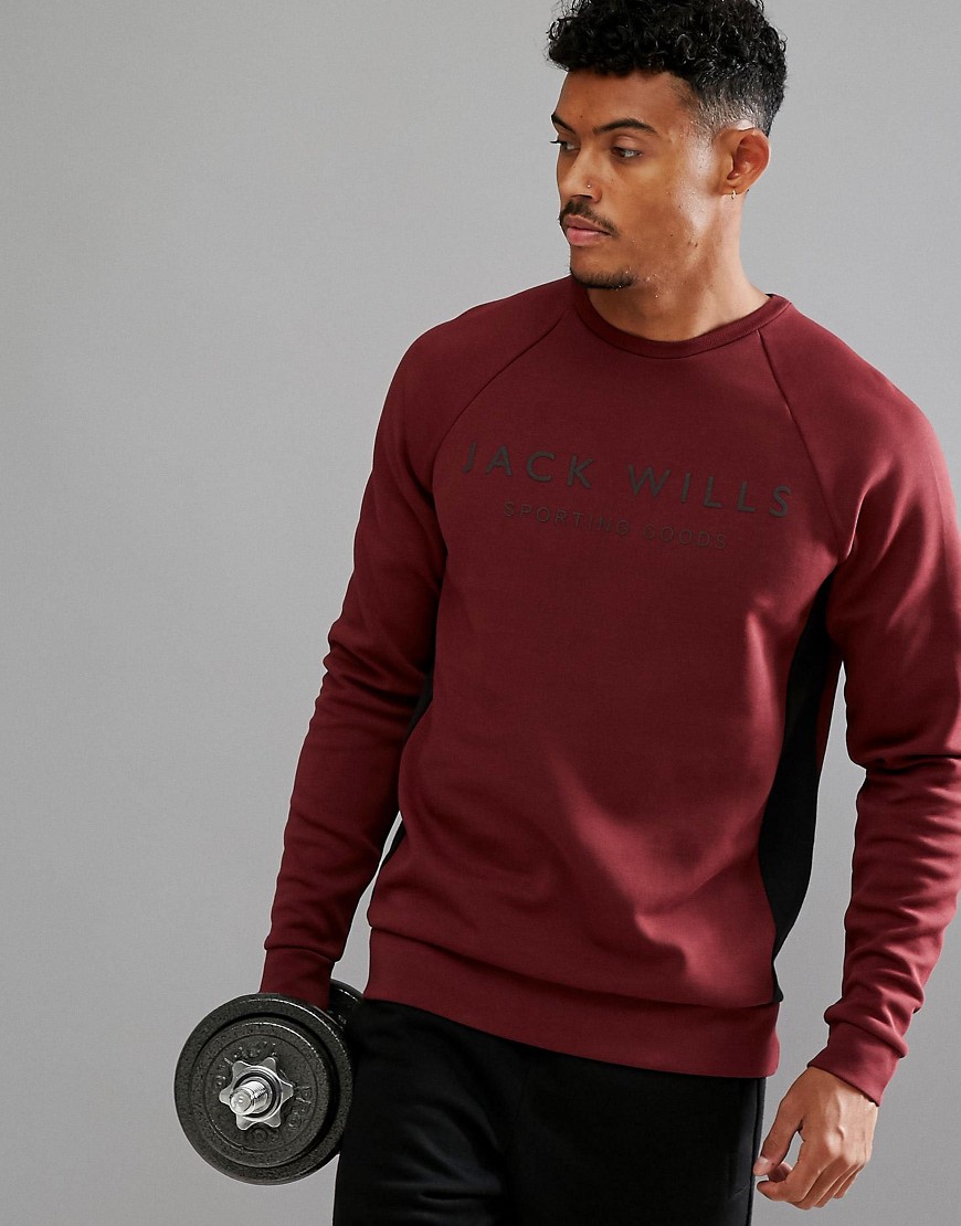 Jack Wills Sporting Goods – Seagrave – rød sweater med rund hals og farveblokke
