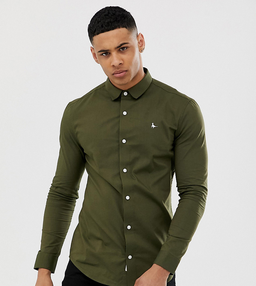 Jack Wills stretch skinny fit poplin shirt in olive Exclusive at ASOS-Green