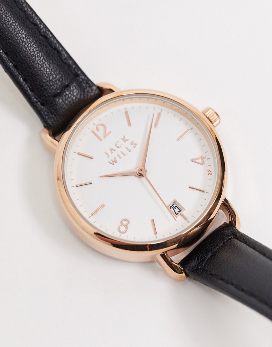Jack Wills - Zwart horloge met roségouden detail