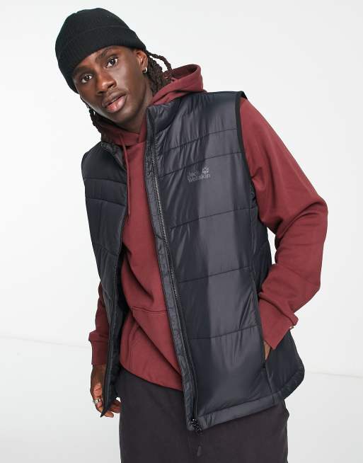 Appal zo technisch Jack Wolfskin Bergland insulated gilet in black | ASOS