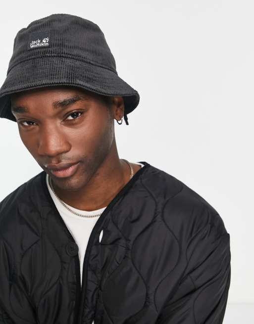 Jack Wolfskin - Cappello da pescatore nero in velluto a coste