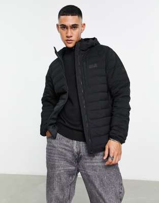 Jack Wolfskin Glowing Mountain hooded quilted down jacket in black - ASOS Price Checker