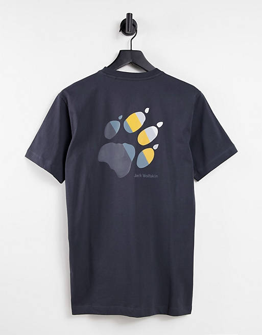 Jack Wolfskin – Grå t-shirt med regnbågsfärgat tassavtryck
