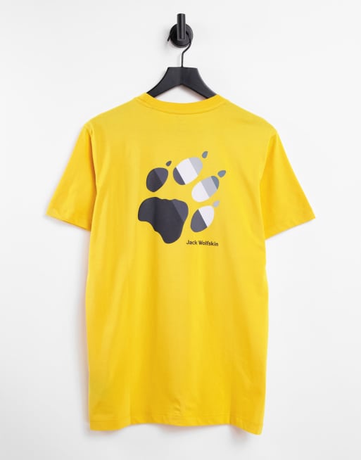 Jack Wolfskin – Gul t-shirt med regnbågsfärgat tassavtryck 