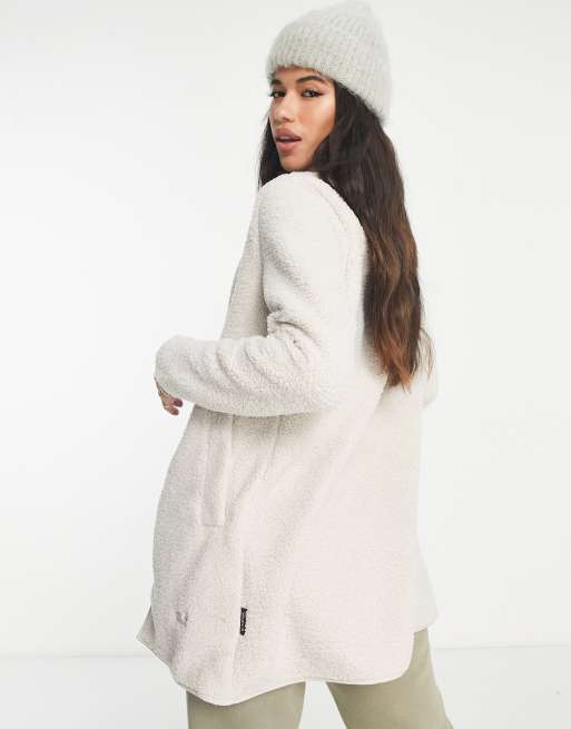 Jack Wolfskin High Cloud full zip borg long jacket in white ASOS