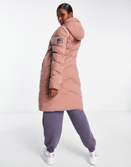 Jack Wolfskin Marienplatz long down puffer coat in pink | ASOS