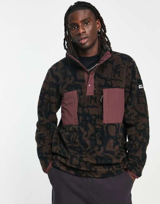 Jack Wolfskin Pank Hudson snap neck printed fleece in brown | ASOS