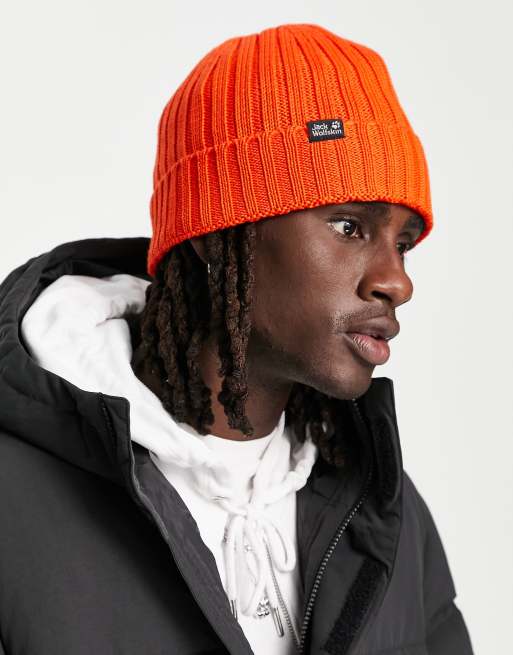 Jack Wolfskin Stormlock ribbed beanie in red ASOS