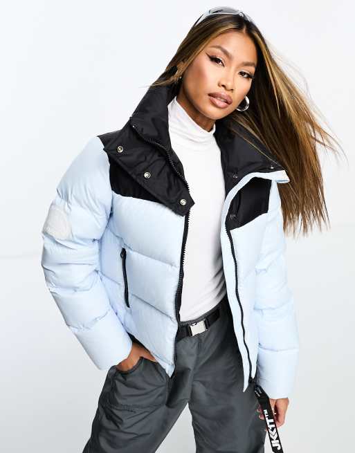 JACK1T diamond down alps slick crop jacket in powder blue and black