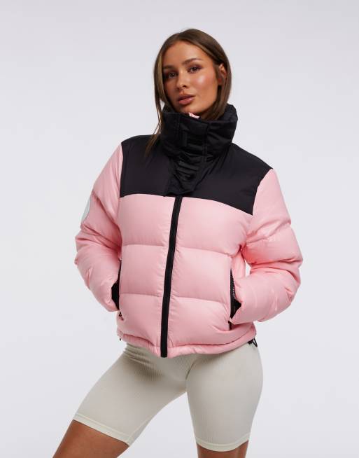 JACK1T diamond down alps slick crop jacket in powder pink and black | ASOS