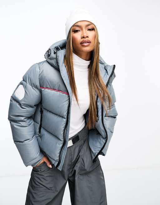 JACK1T diamond down crop jacket in grey and pink