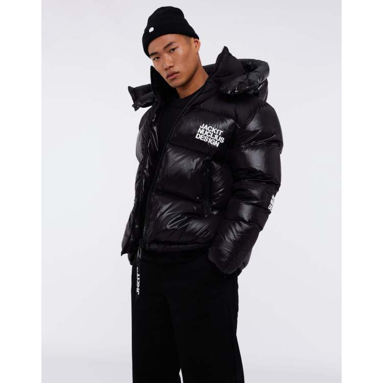 JACK1T expedition parka down coat in black and black | ASOS