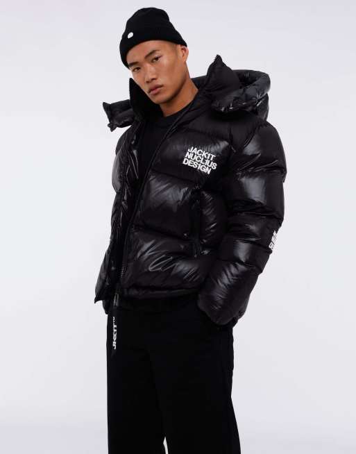 JACK1T expedition parka down coat in black and black | ASOS