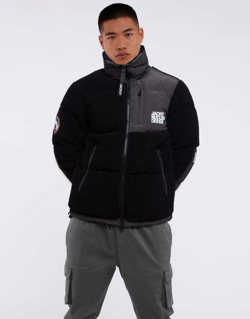 JACK1T expedition sherpa down jacket in black and black
