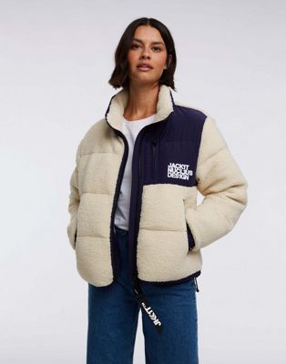 JACK1T expedition sherpa racer down jacket in glacial white and navy - ASOS Price Checker