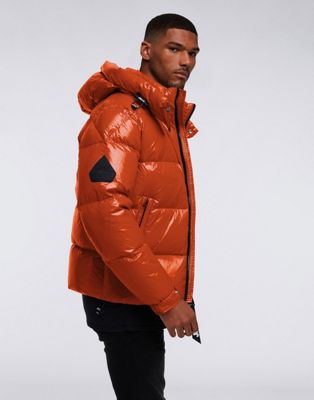 JACK1T EZ puffer down hooded jacket in burnt orange and tungsten - ASOS Price Checker