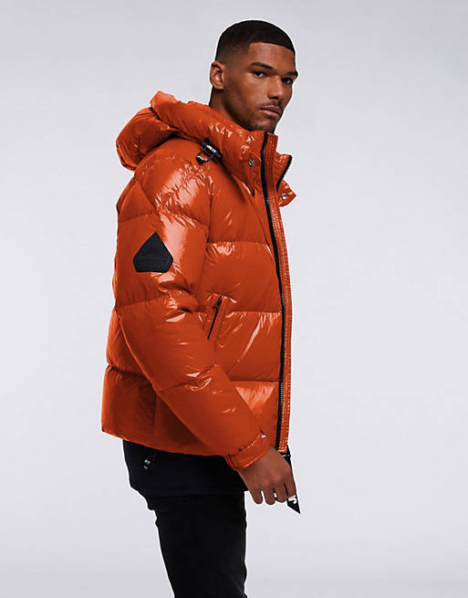 JACK1T EZ puffer down hooded jacket in burnt orange and tungsten | ASOS