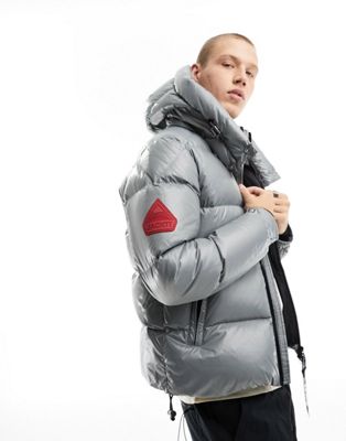 JACK1T EZ puffer down hooded jacket in storm grey and hyper orange - ASOS Price Checker