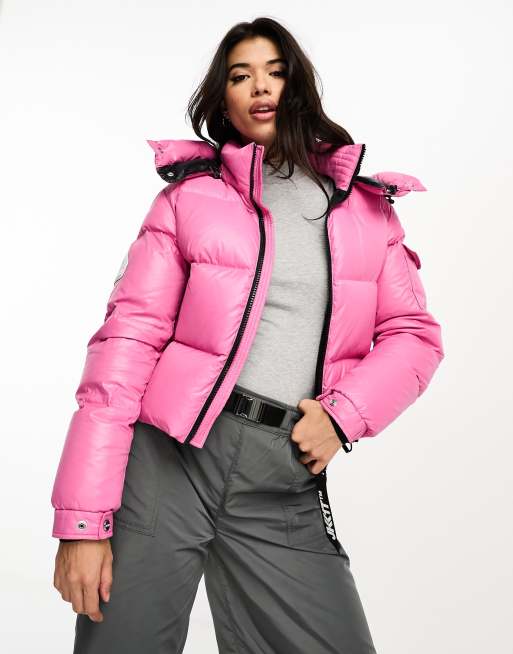 JACK1T EZ puffer down jacket in black and pink | ASOS