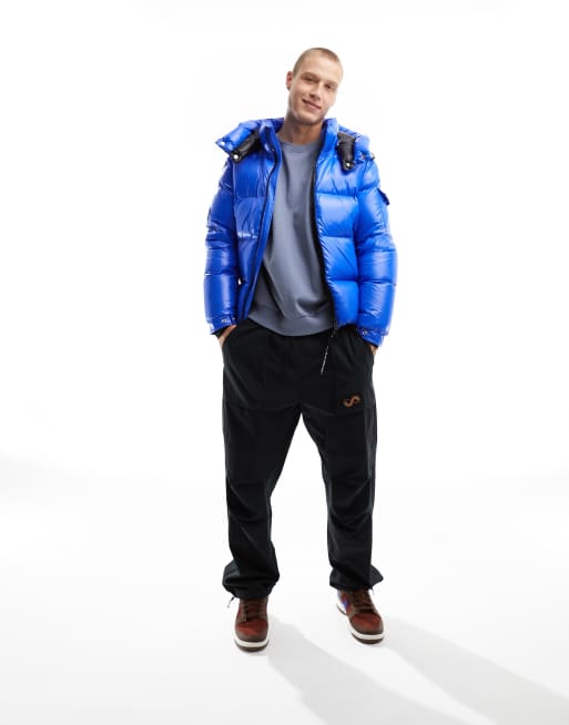 JACK1T EZ puffer hooded jacket in glacial blue and black | ASOS