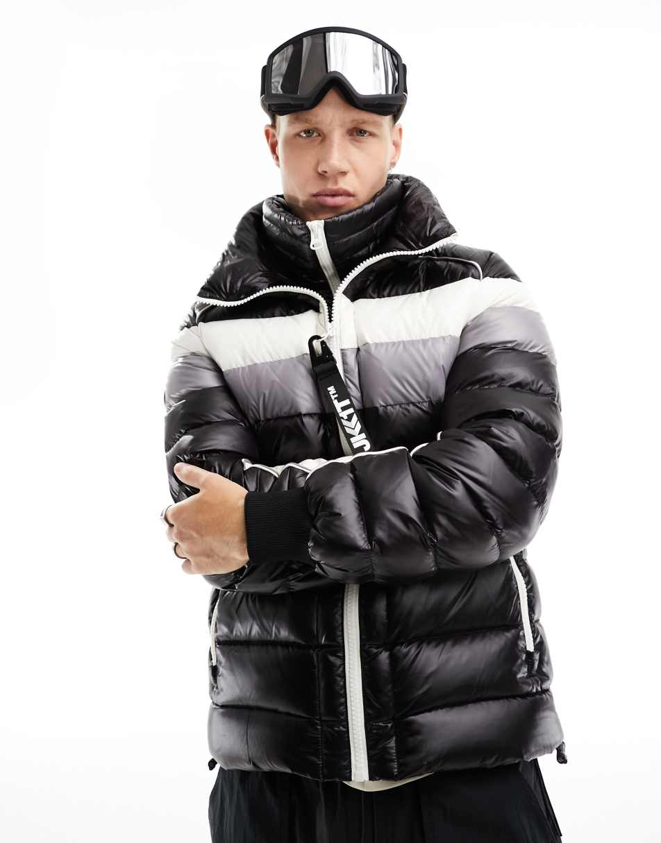 JACK1T retro down racer jacket in black tricolore